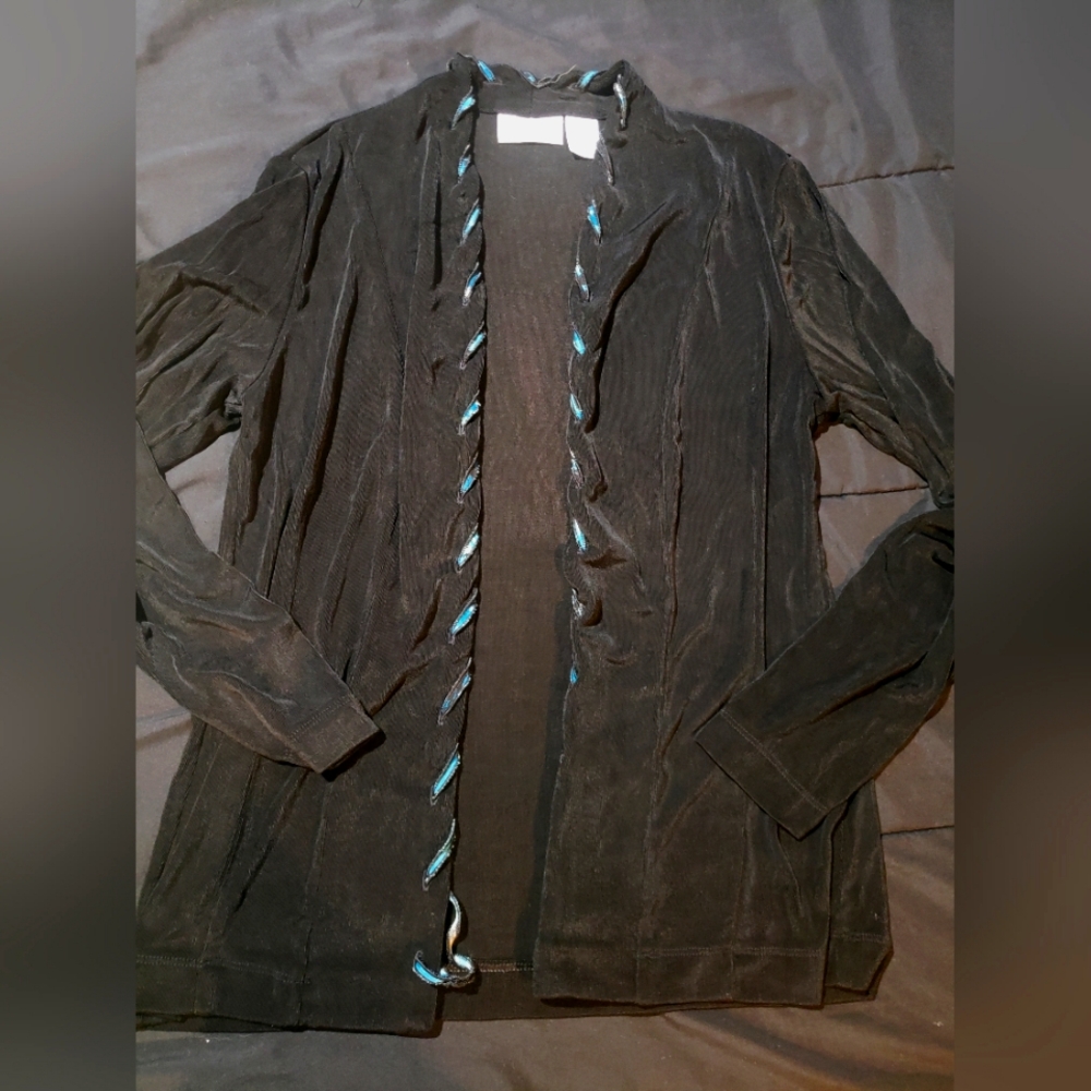Chicos • Size 0 • Elegant Black Jacket with Blue Accents